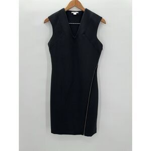 HELMUT Helmut Lang Black Moto Stretch Angle Zipper Dress Size Medium Wool‎ Blend